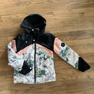 Obermeyer Black and Pink ski jacket with Nature Print and Hood
